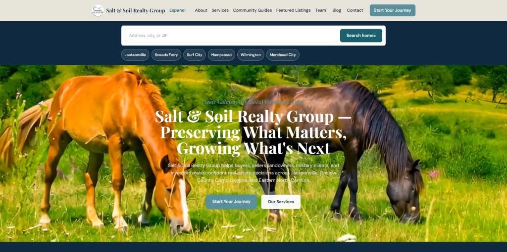 Salt & Soil Realty Group homepage — coastal Carolina real estate site we designed and shipped